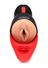 Jock Sucking & Vibrating Rechargeable Pussy Masturbator - Vanilla/Black